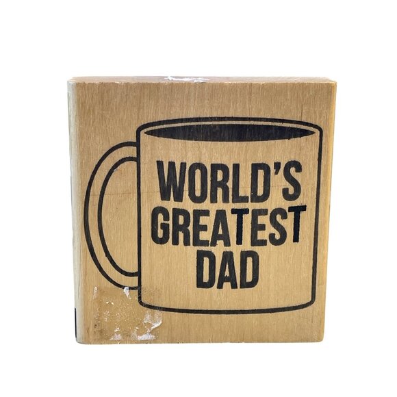 Worlds Greatest Dad Rubber Stamp Wood Block By American Crafts Fathers Day - Picture 1 of 3